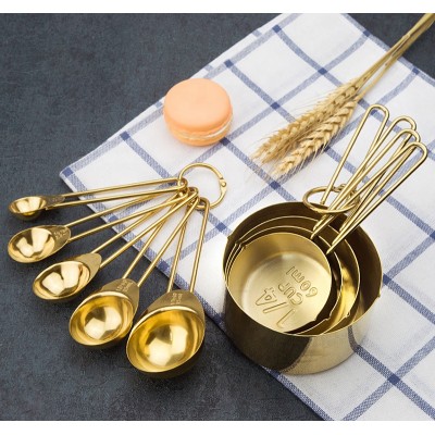 Titanium Plating gold color stainless steel 9pcs  measuring cup and spoon set