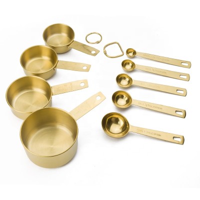 Gold/Rose gold Stainless Steel Measuring Cup and Spoon Stackable Set of 9 with 4 Measuring Cups 5 Measuring Spoons plus 2 Rings