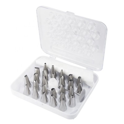 Kitchen Accessories Stainless Steel  26pcs Cake Decoration Tips Icing Tips-Piping Nozzle DIY Pastry Bag with Storage Box