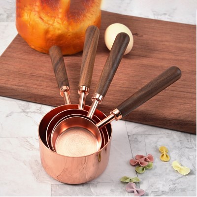 Stainless Steel Rose Gold Measuring Cups and Spoons Walnut Wood Handle for Measuring Baking Set of 8